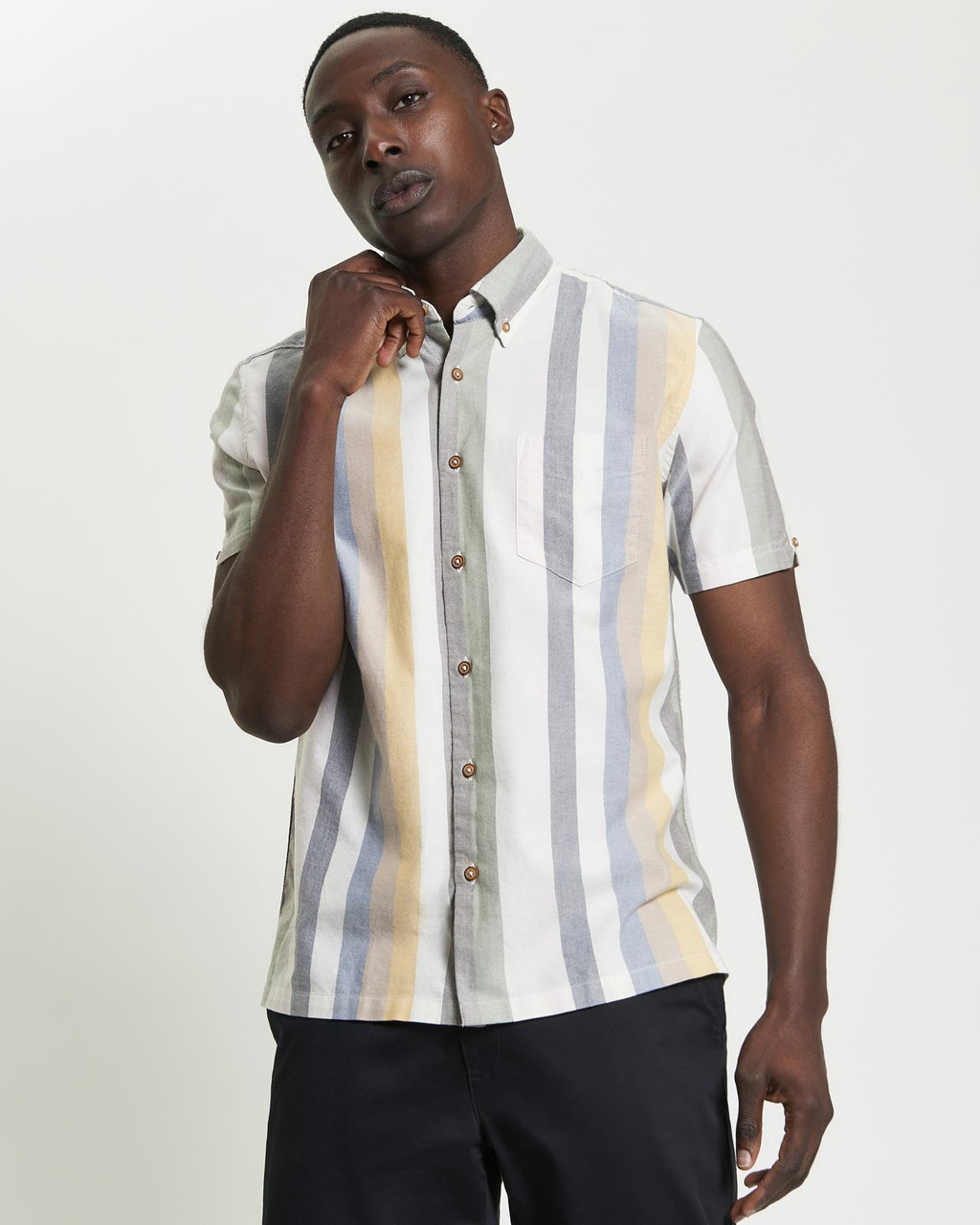Short Sleeve Candy Stripe Shirt in Snow White