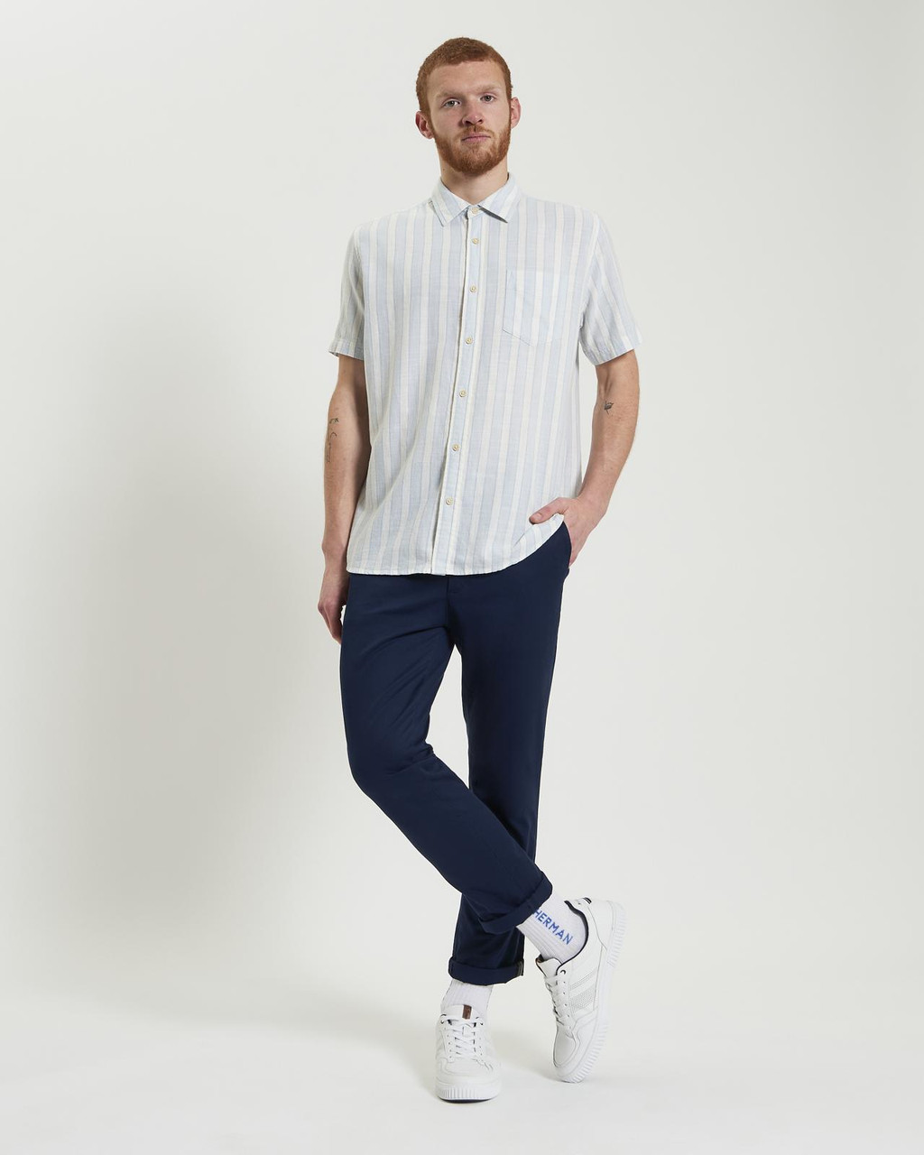 Short Sleeve Candy Stripe Shirt in Dusky Blue