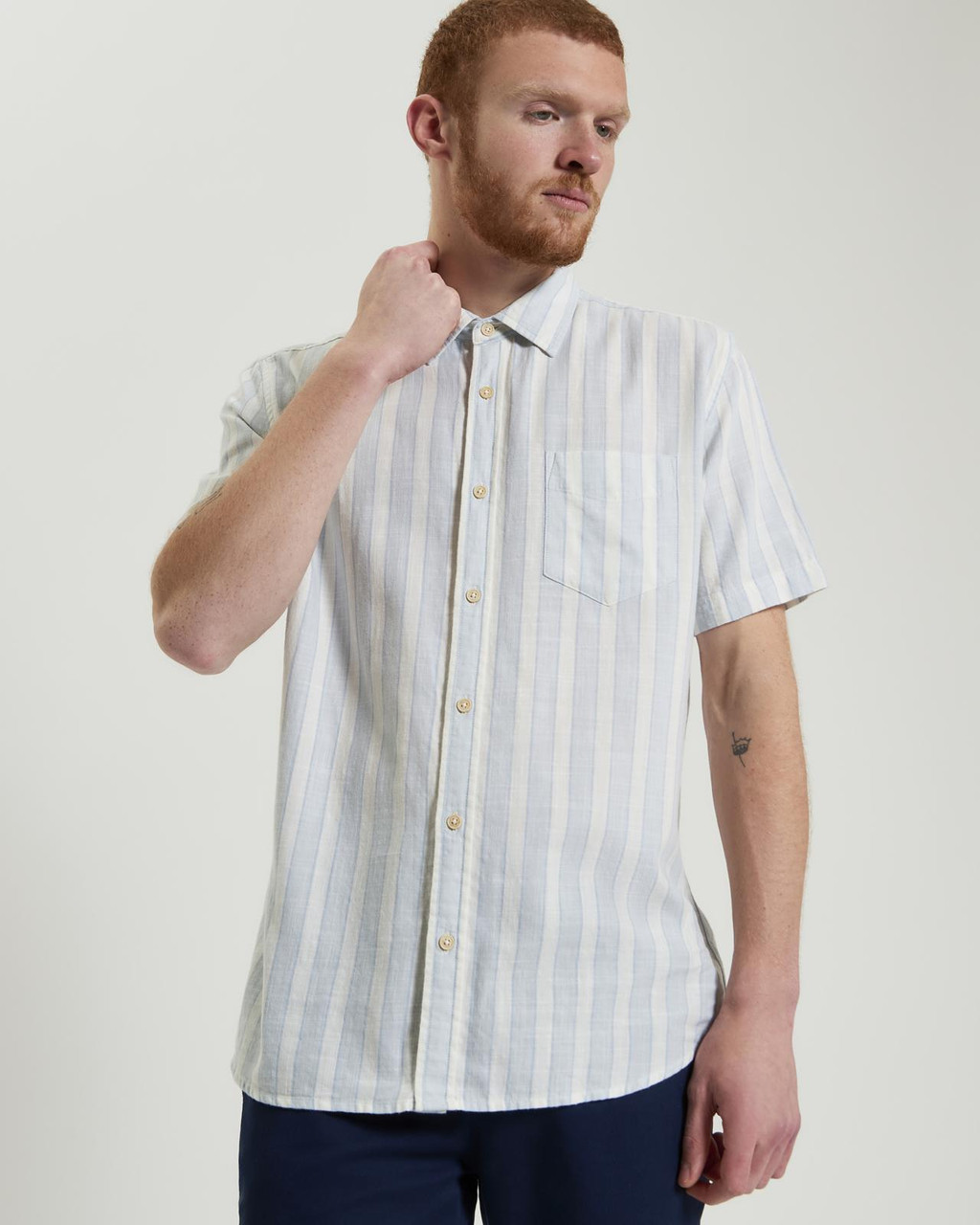 Short Sleeve Candy Stripe Shirt in Dusky Blue