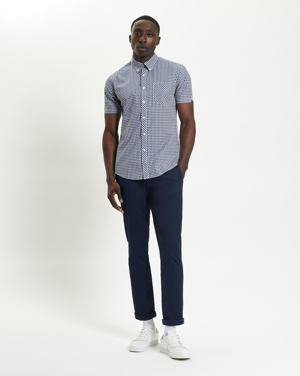 Short Sleeve Signature Gingham Shirt in Dark Blue