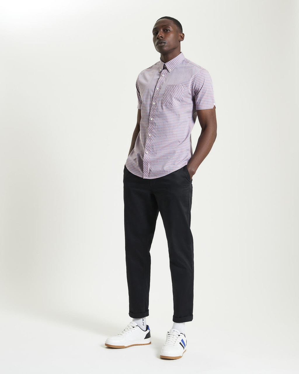 Short Sleeve Signature Gingham Shirt in Light Pink