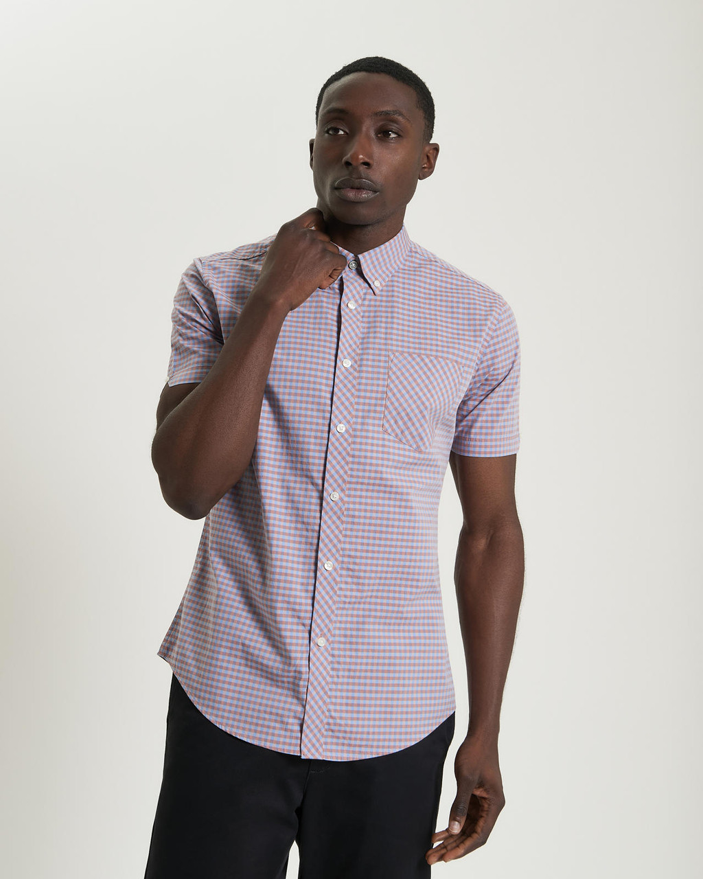Short Sleeve Signature Gingham Shirt in Light Pink