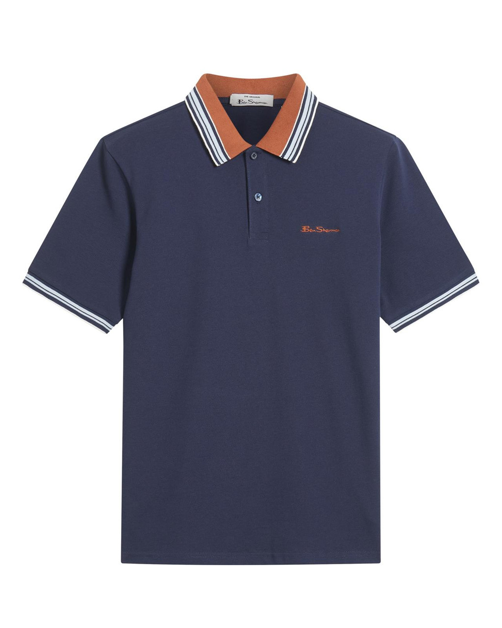 House Collar Contrast Stripe Tipped Polo in Dark Navy