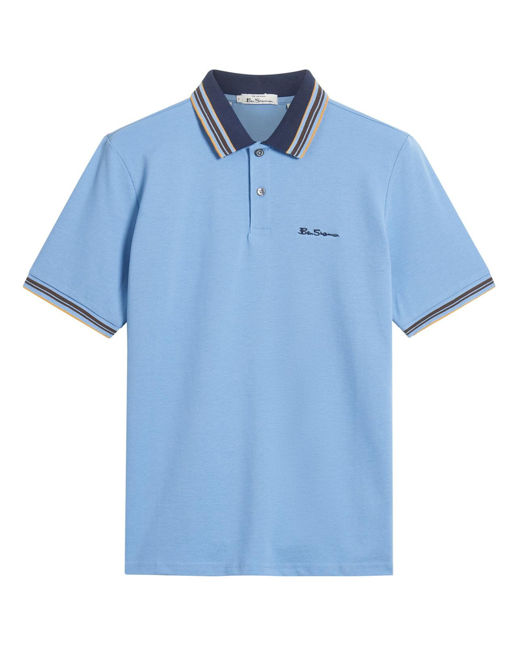 House Collar Contrast Stripe Tipped Polo in Glacier