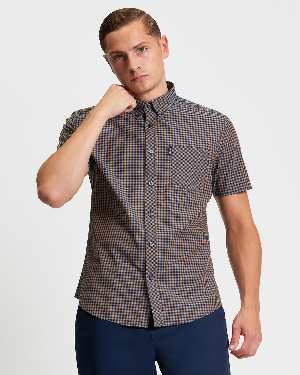 Short Sleeve Signature Gingham Shirt in Bronze