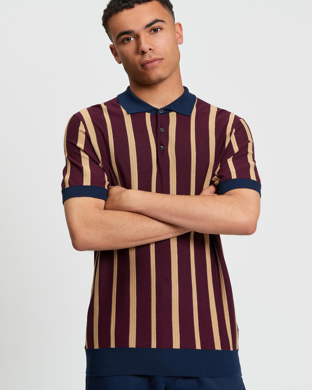 RAISED STRIPE POLO in Dark Wine