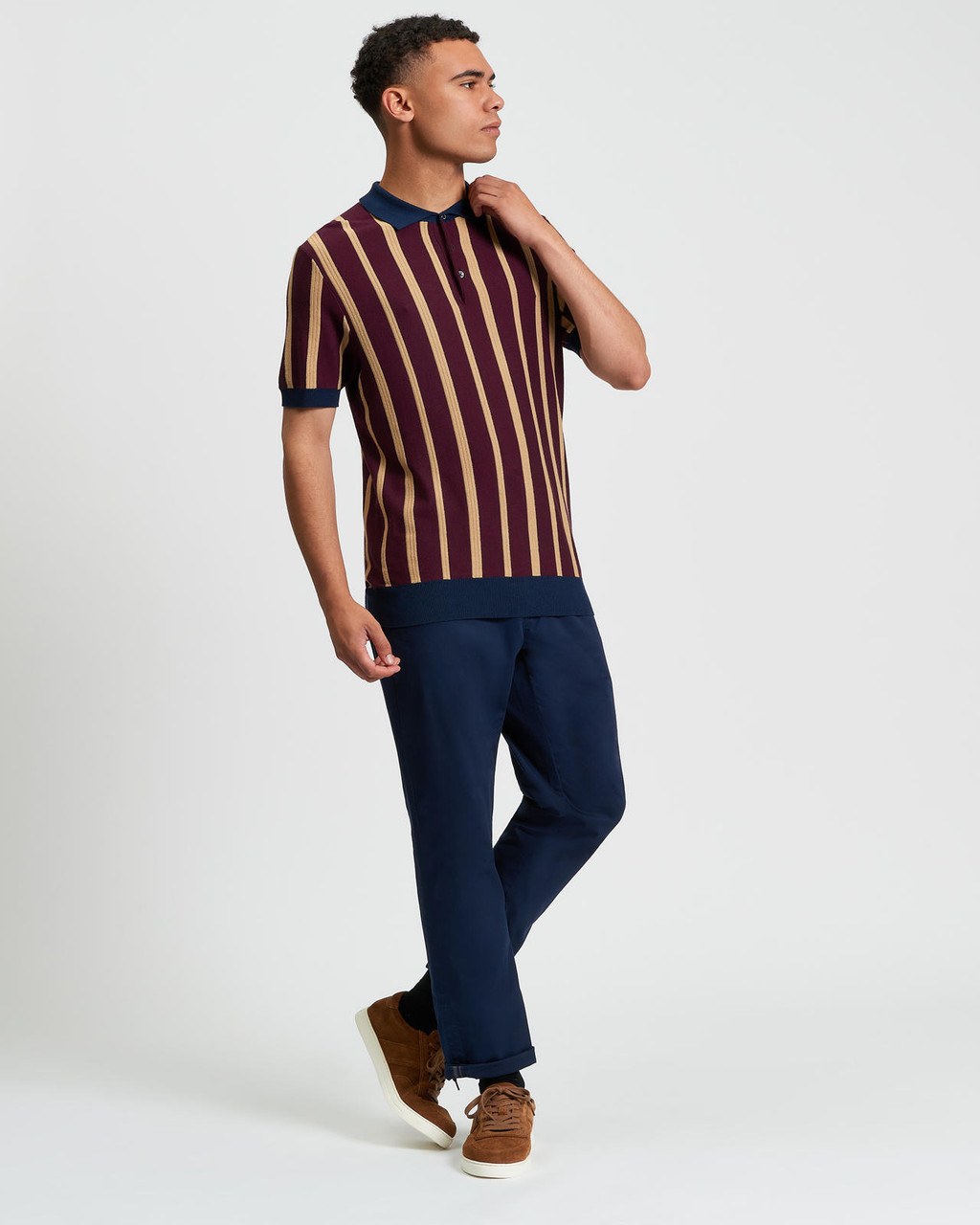 RAISED STRIPE POLO in Dark Wine