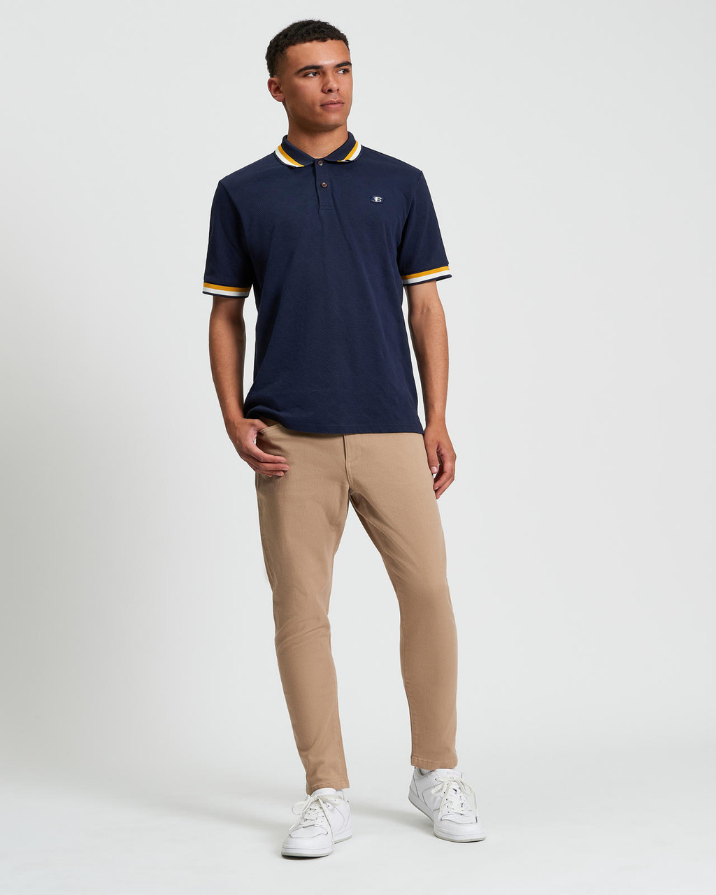 Fabric Interest Polo in Dark Navy