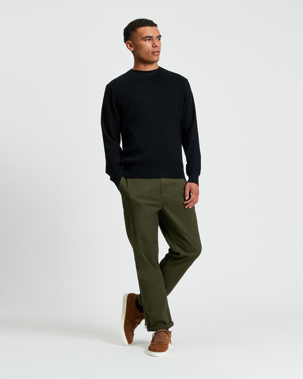 TEXTURED FRONT CREW in Black