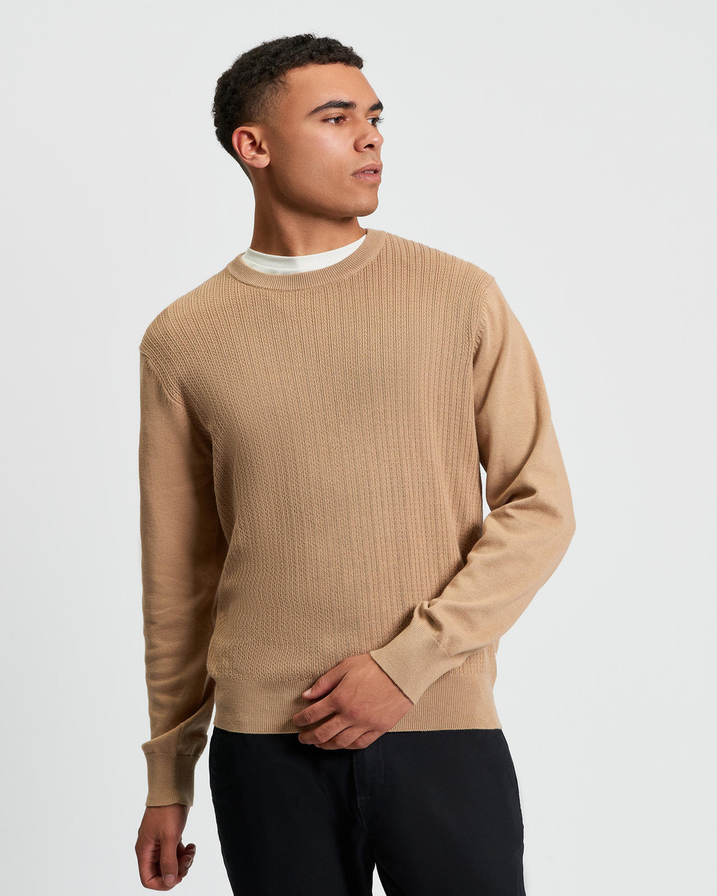 TEXTURED FRONT CREW in Sand