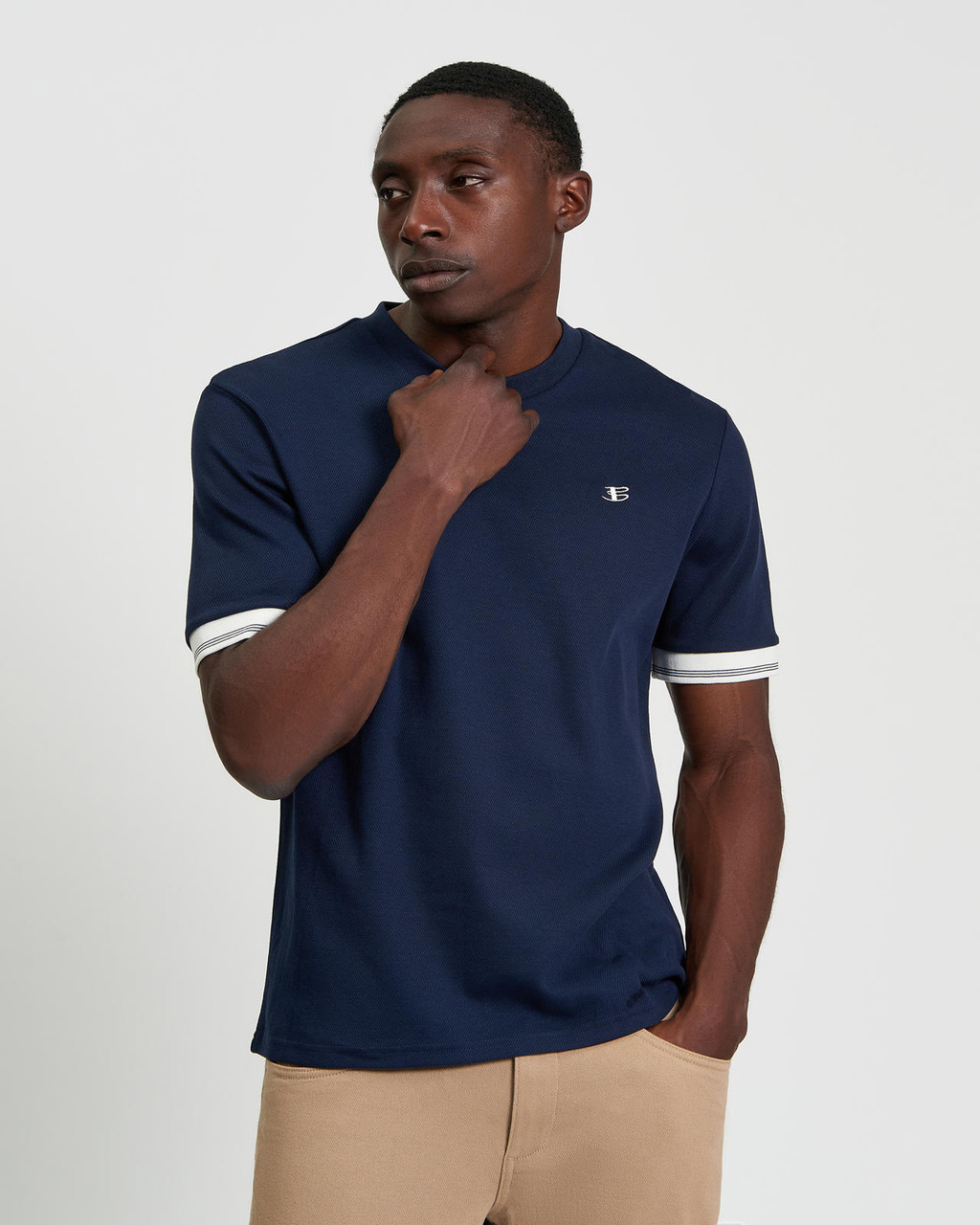 Textured Tipped Tee in Dark Navy