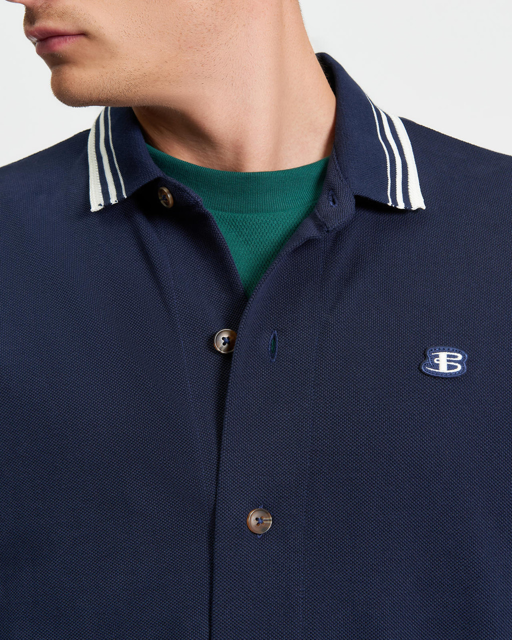 Tipped Long Sleeve Polo in Dark Navy
