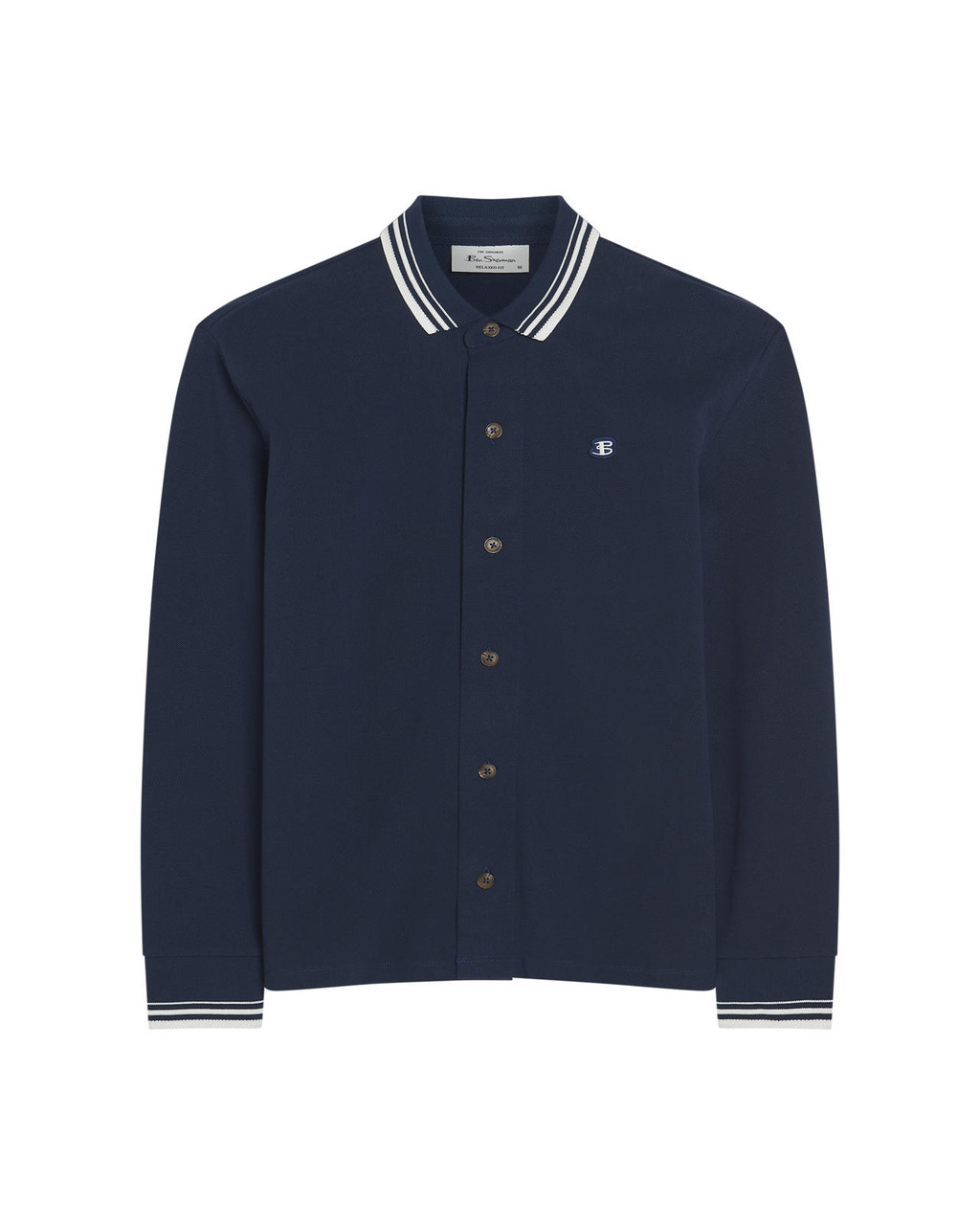 Tipped Long Sleeve Polo in Dark Navy
