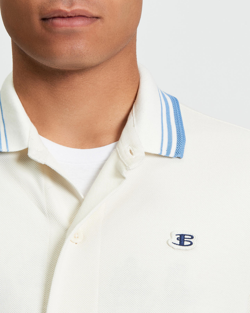 Tipped Long Sleeve Polo in Snow White