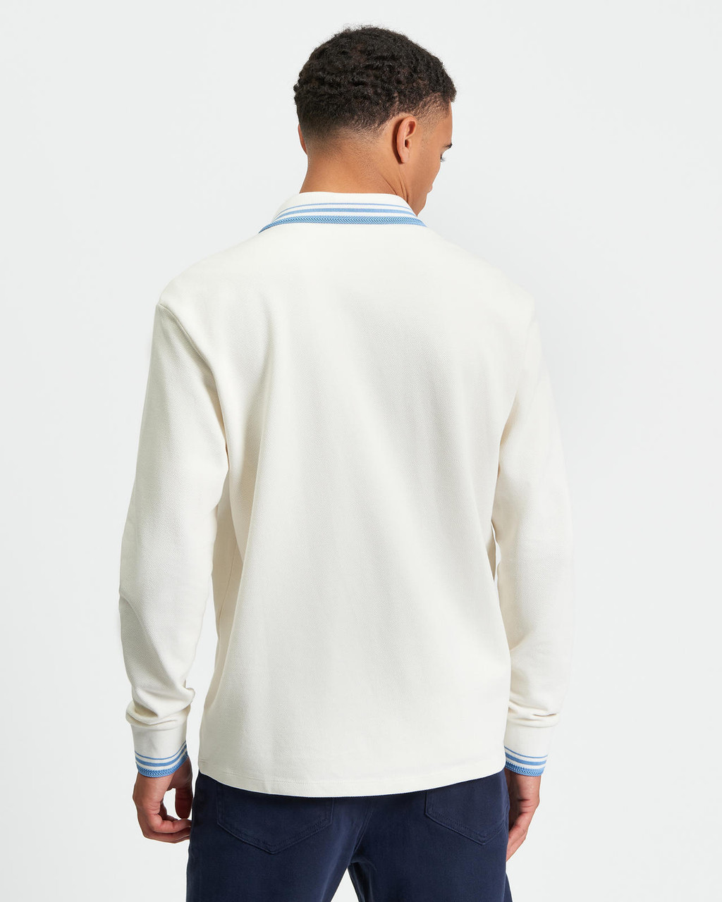 Tipped Long Sleeve Polo in Snow White