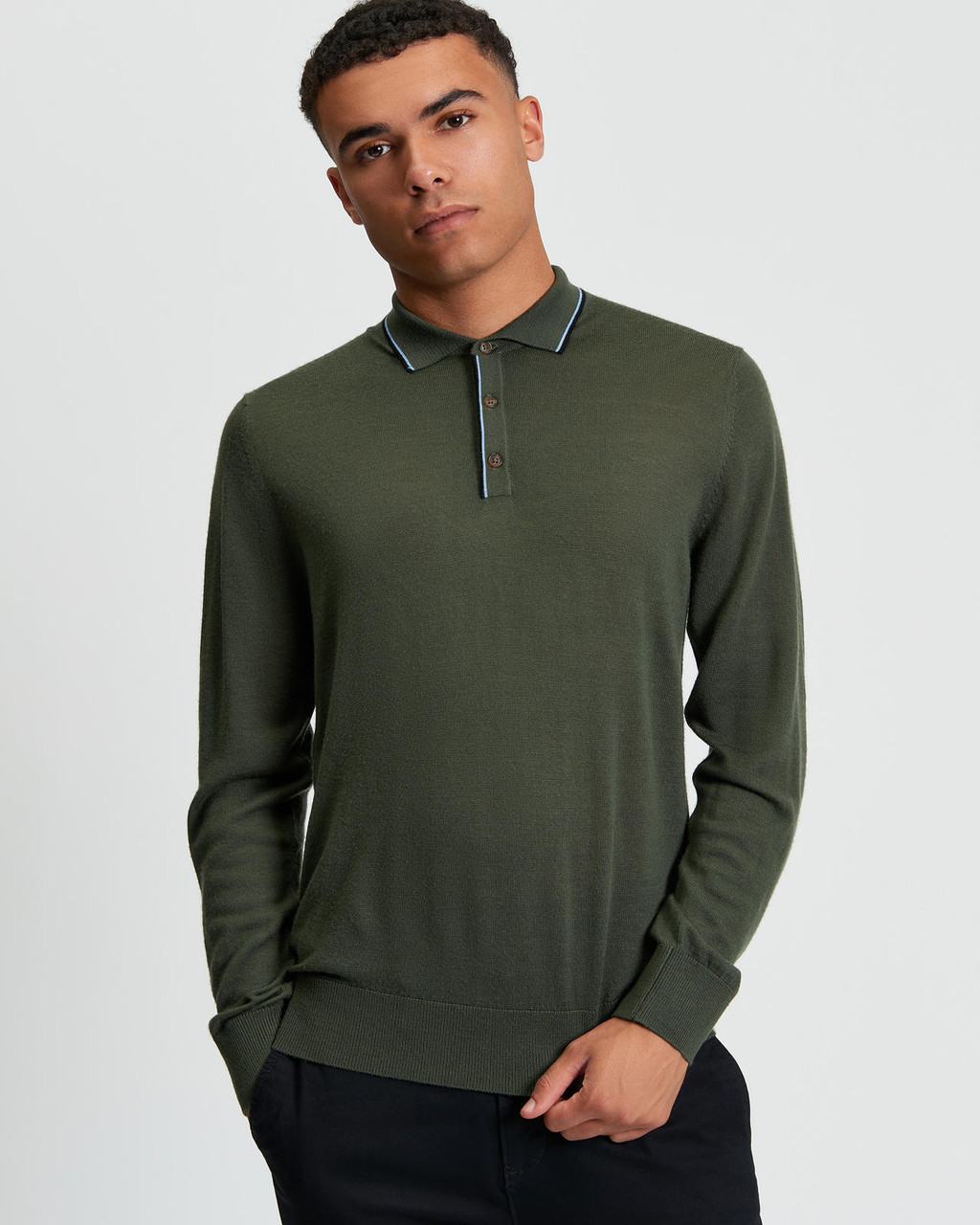 TIPPED MERINO POLO in Khaki