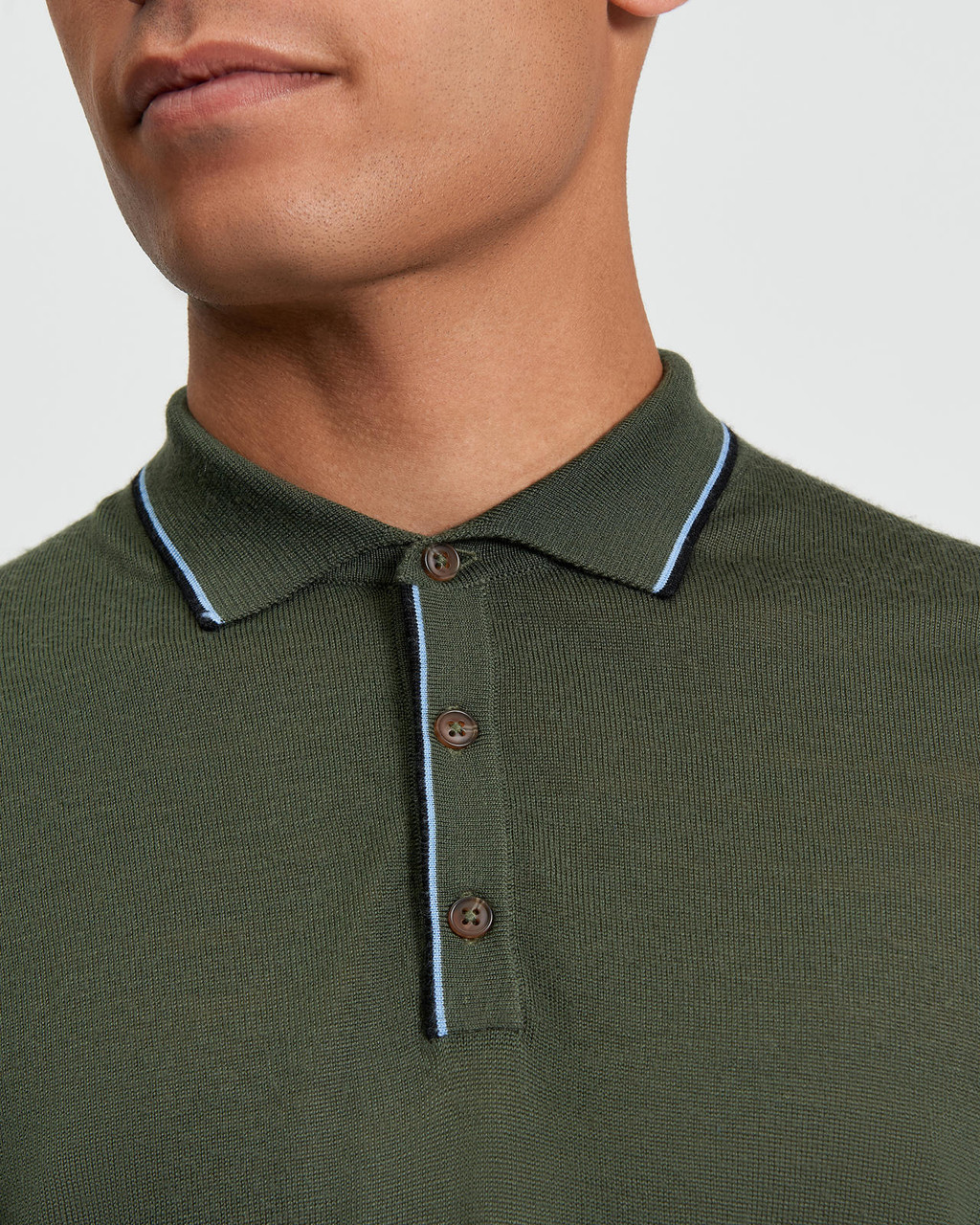 TIPPED MERINO POLO in Khaki