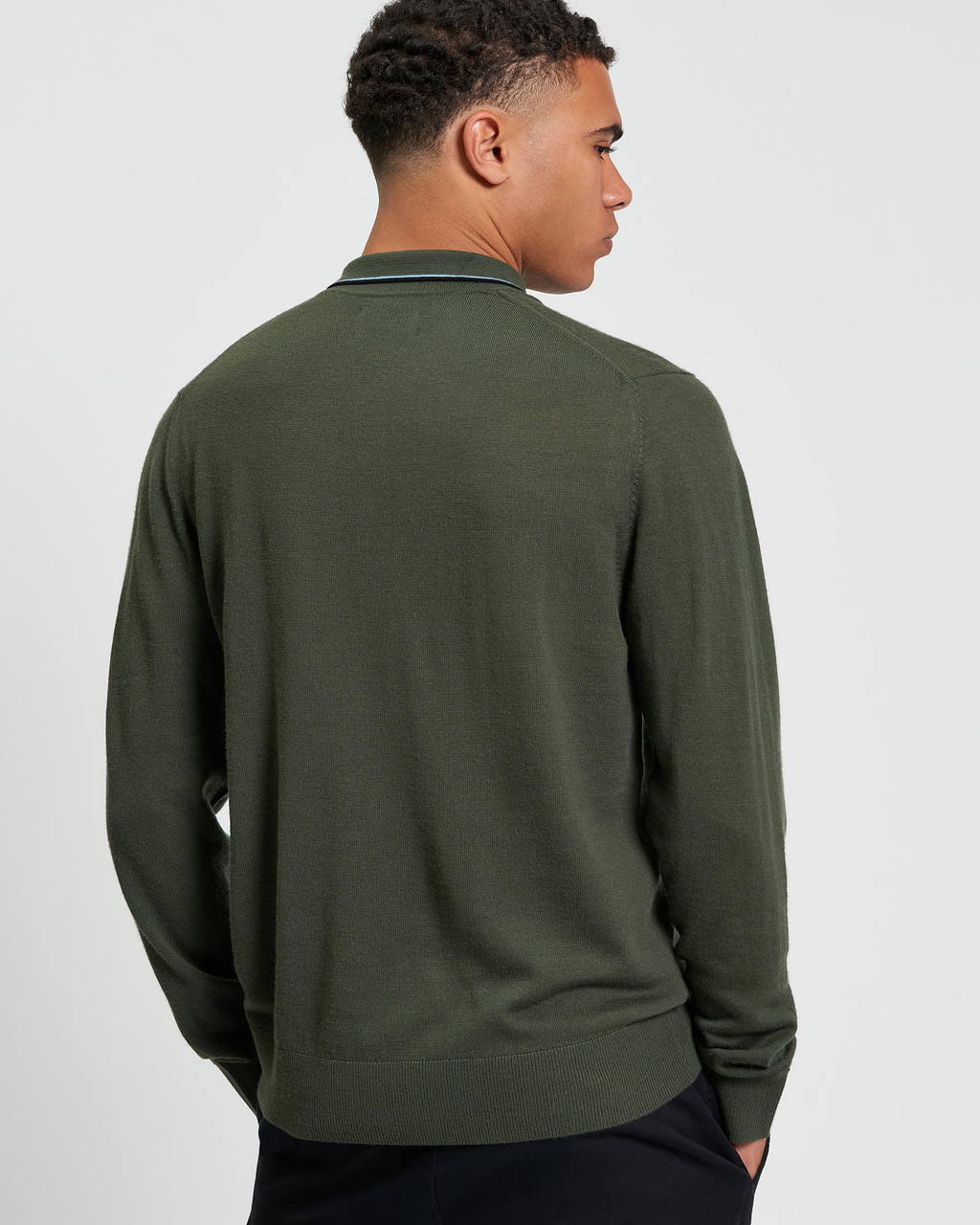TIPPED MERINO POLO in Khaki