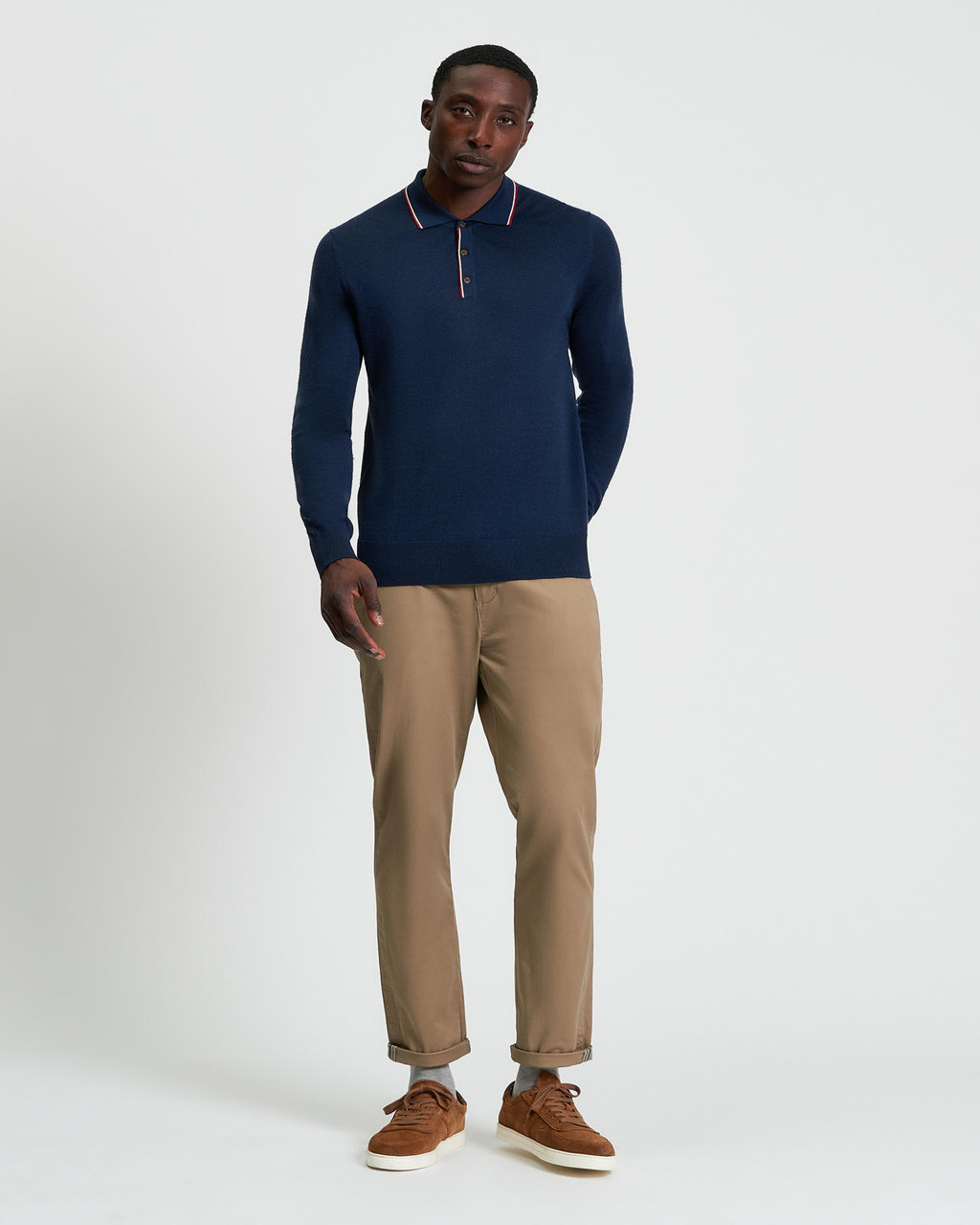 TIPPED MERINO POLO in Dark Navy