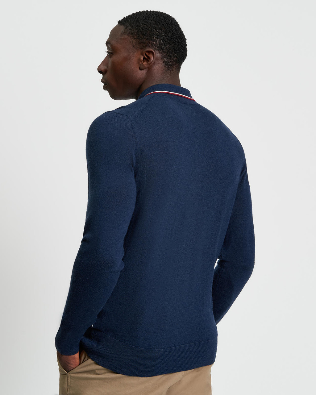 TIPPED MERINO POLO in Dark Navy