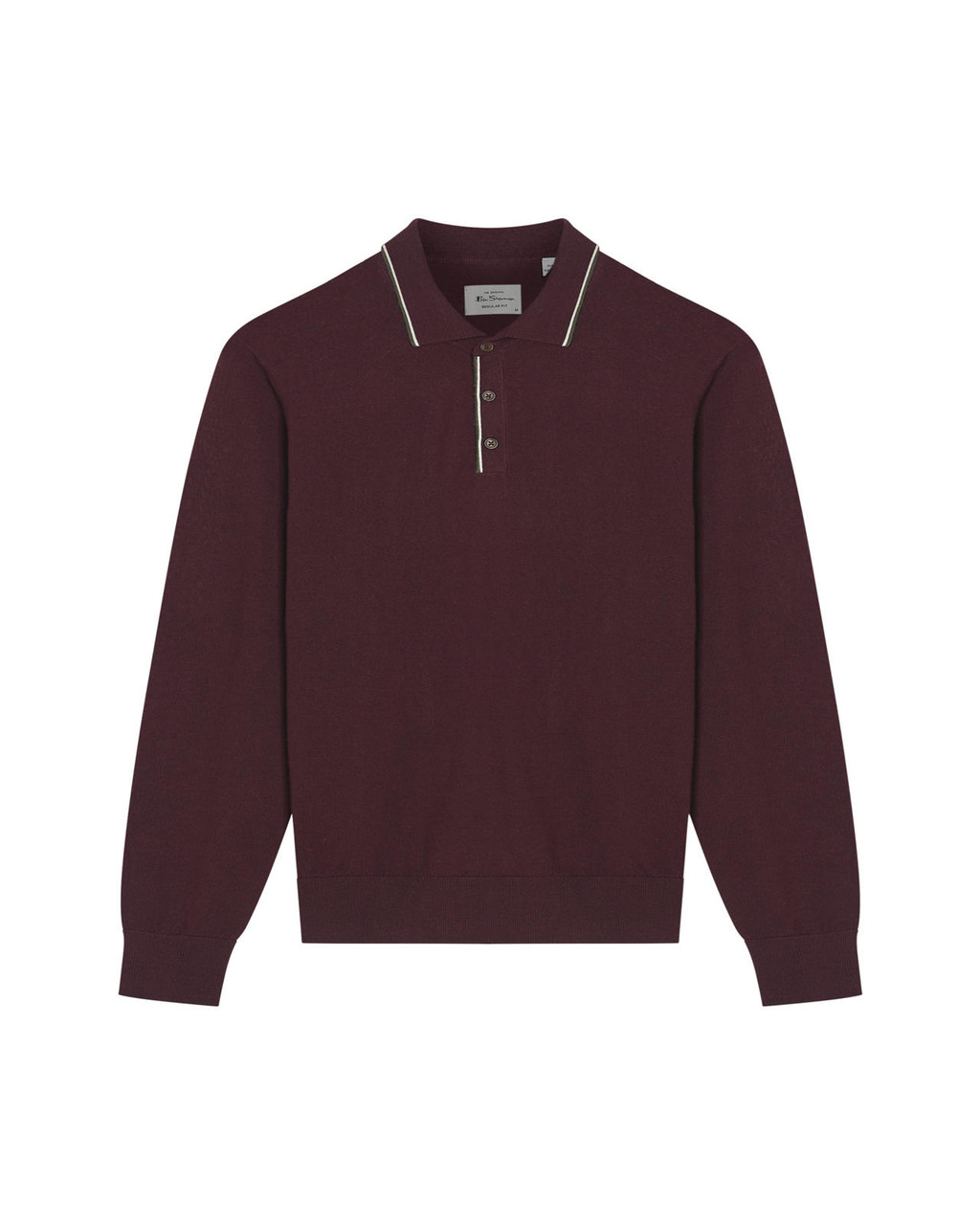 TIPPED MERINO POLO in Dark Wine