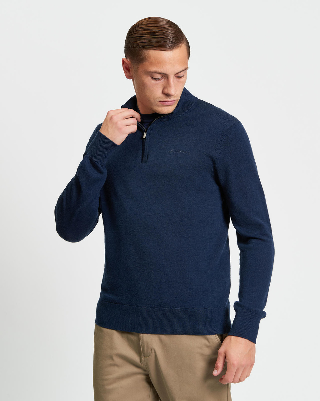MERINO HALF ZIP in Dark Navy