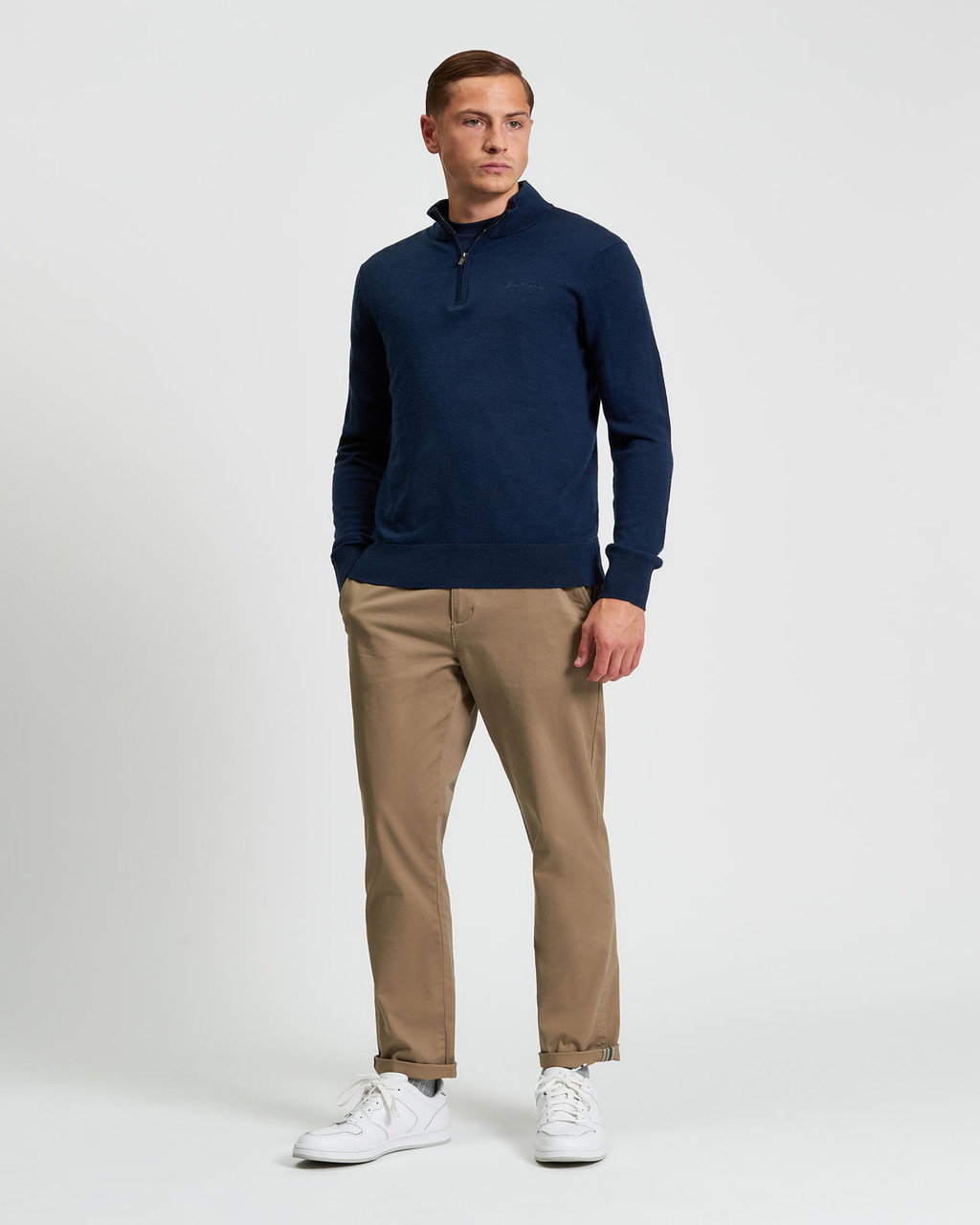 MERINO HALF ZIP in Dark Navy