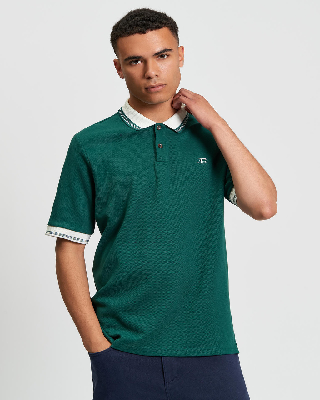 Trim Block Polo in Dark Green