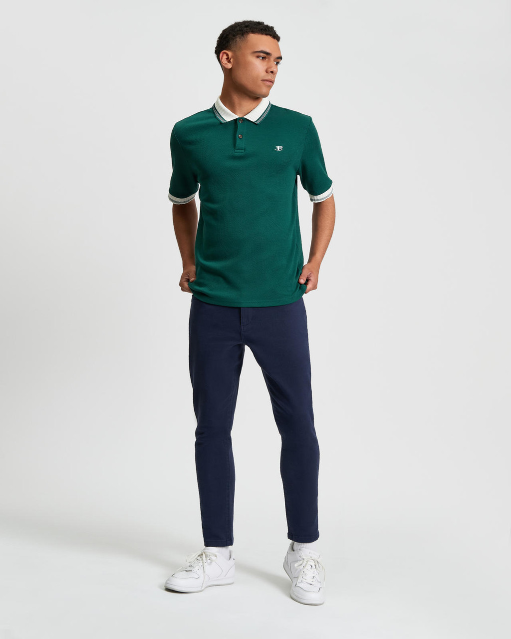Trim Block Polo in Dark Green