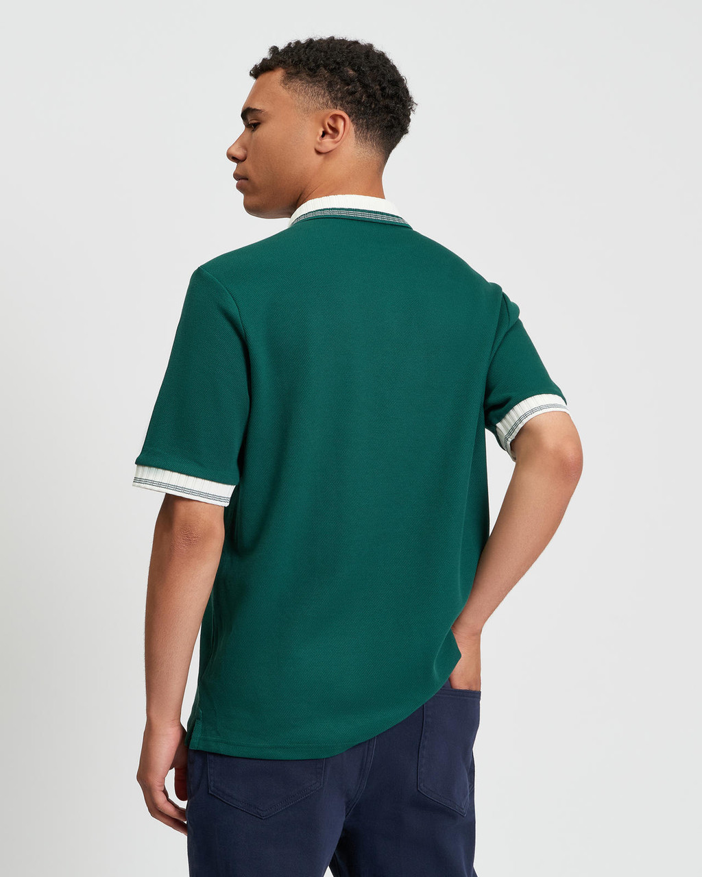 Trim Block Polo in Dark Green