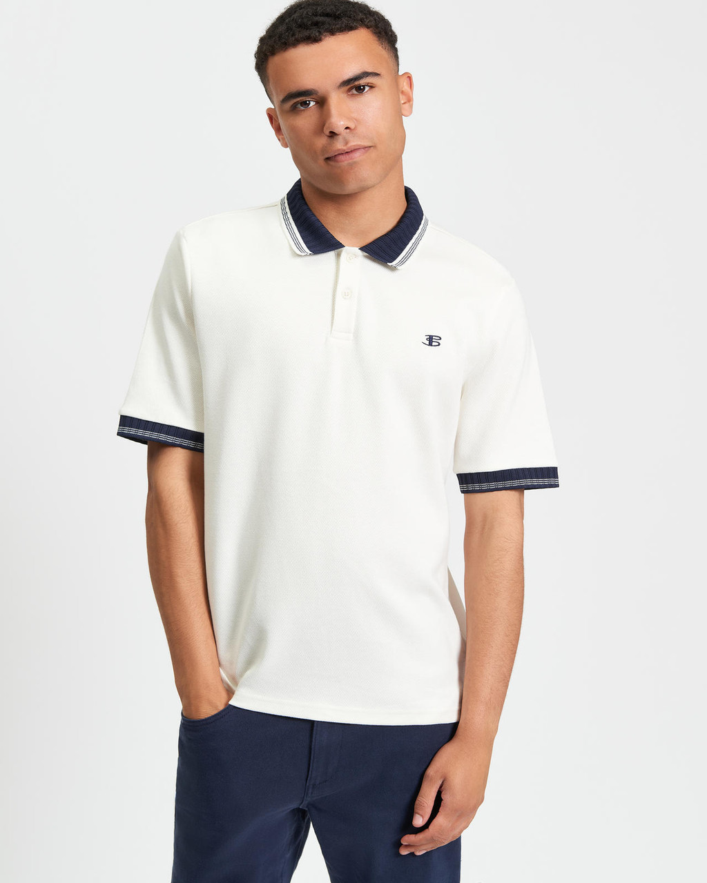 Trim Block Polo in Snow White