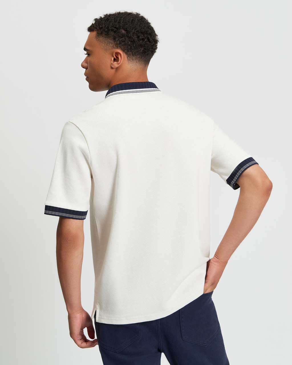 Trim Block Polo in Snow White