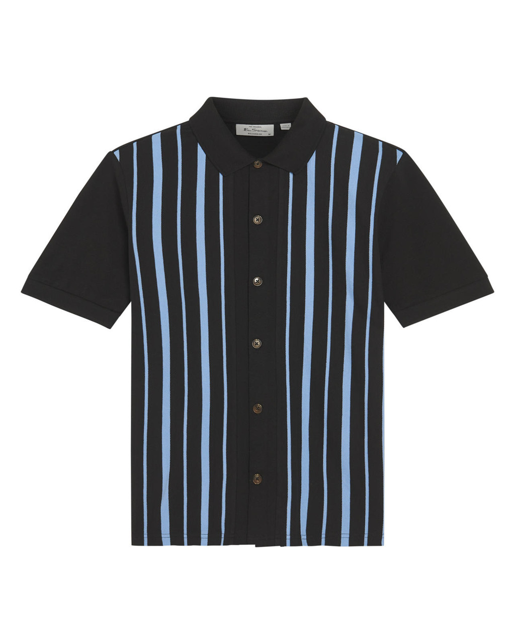 Button Through Stripe Polo in Black
