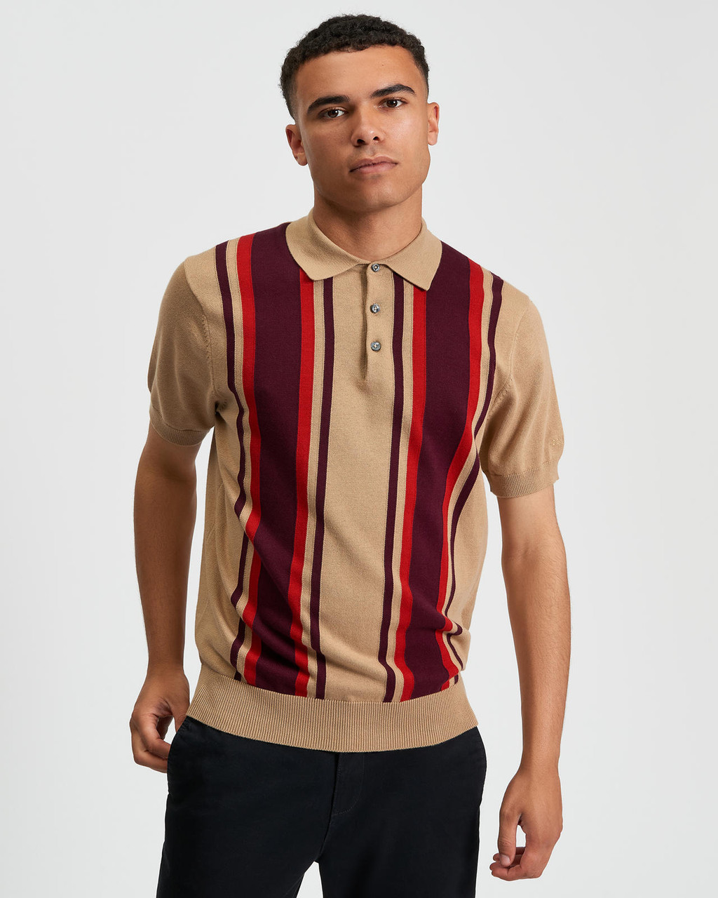 VERTICAL STRIPE POLO in Sand