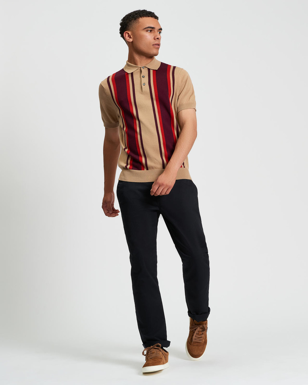 VERTICAL STRIPE POLO in Sand