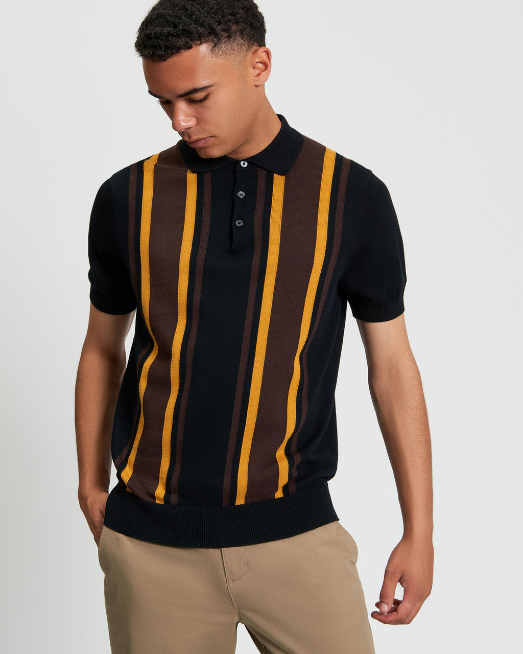 VERTICAL STRIPE POLO in Dark Navy