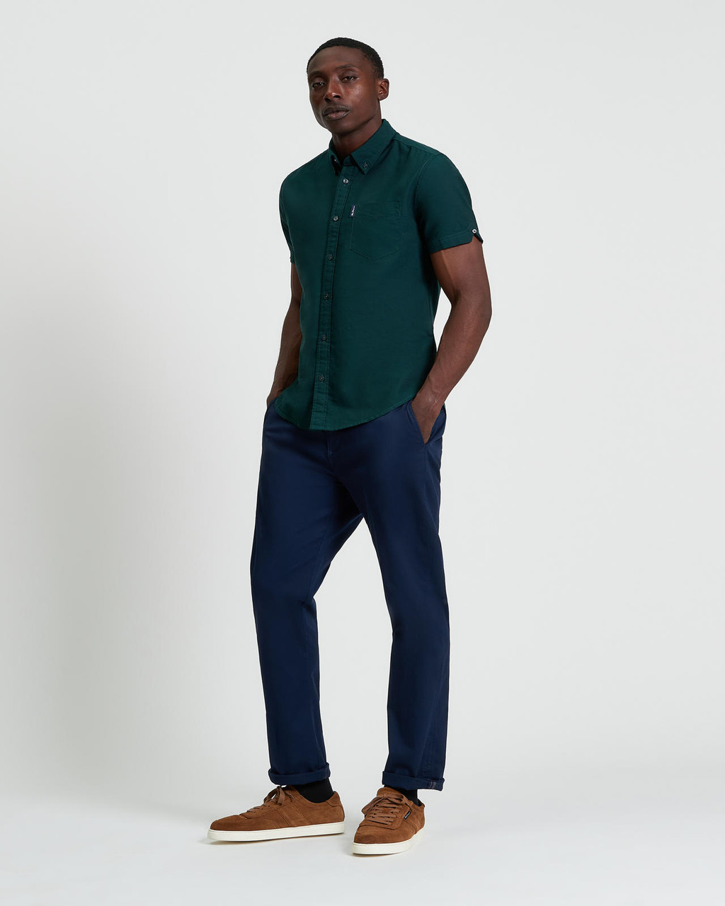 Short Sleeve Signature Oxford Shirt in Dark Green