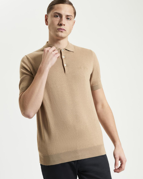 Short Sleeve Signature Knitted Polo in Sand - Ben Sherman US