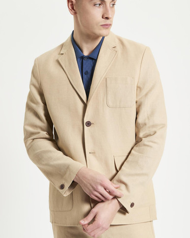 Linen Cotton Blazer in Stone - Ben Sherman US