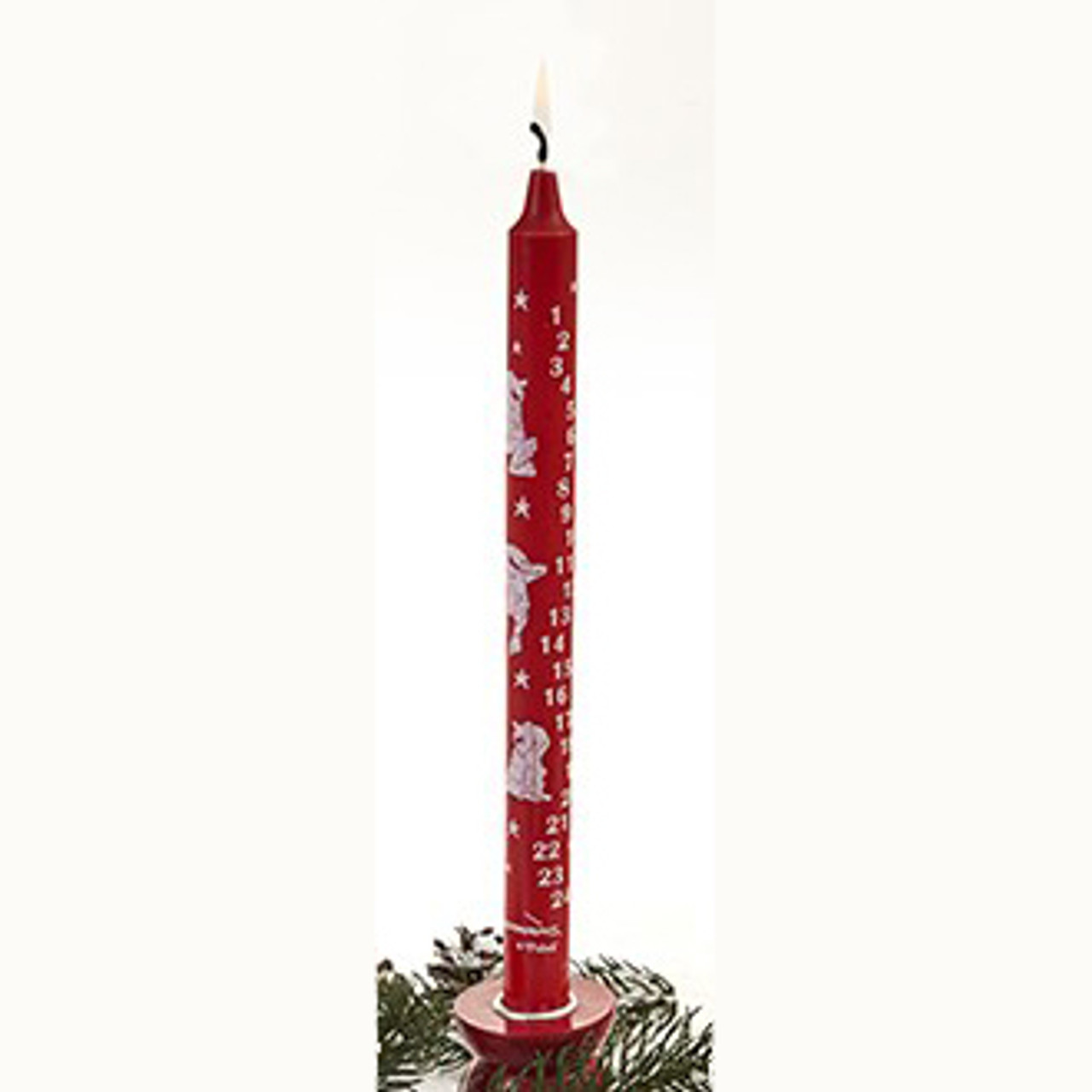 Red advent candle with Bramming nisser Red 2.3cm/30cm (1"/12") - Nordisk Import