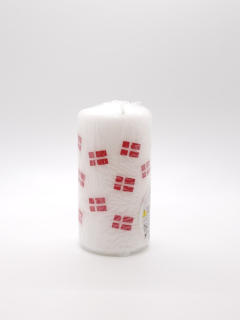 Candle, Danish Flags (Bloklys) - White, 5.8x11.5cm