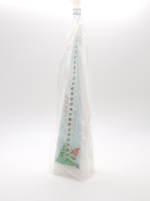 Pyramid Advent Candle, Nisse Hiding Behind Tree White, 6x25cm