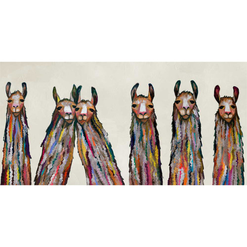 Six Lively Llamas on Cream Stretched Canvas Wall Art