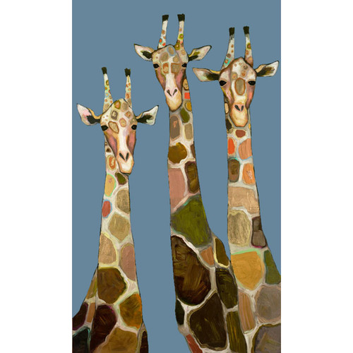 Three Giraffes in Blue Stretched Canvas Wall Art