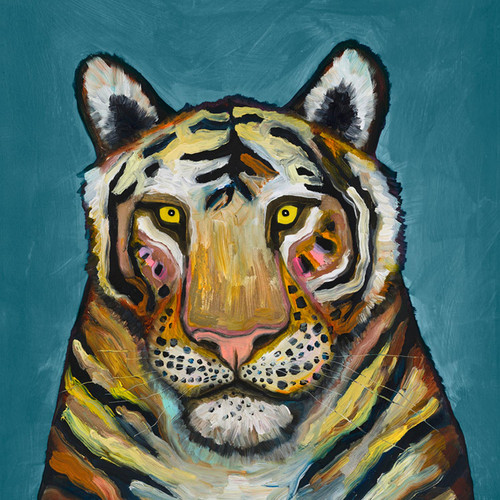 Tiger On Cerulean Stretched Canvas Wall Art