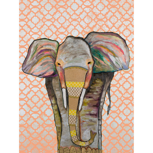 Trendy Trunk on Patterned Coral Stretched Canvas Wall Art