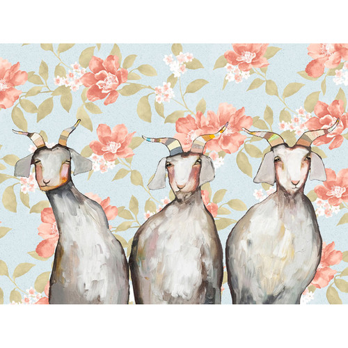 Trio of Goats - Floral Stretched Canvas Wall Art