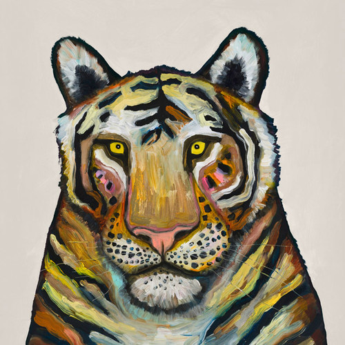 Tiger On Cream Stretched Canvas Wall Art