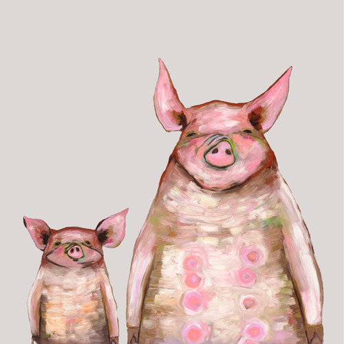 Two Piggies In A Row - Soft Gray Stretched Canvas Wall Art