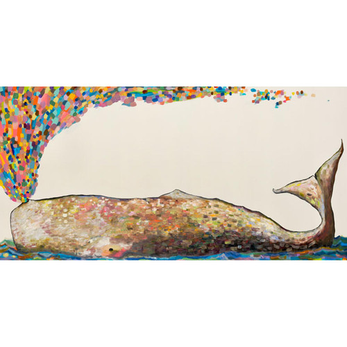Whale Spray in Antique White Stretched Canvas Wall Art